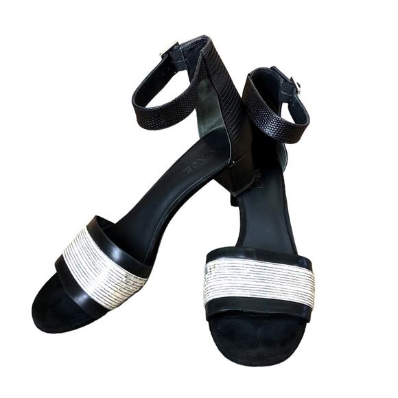 Vince Snake Print Stripe Low Heel Ankle Strap Sandal Size 8.5 - Picture 1 of 11
